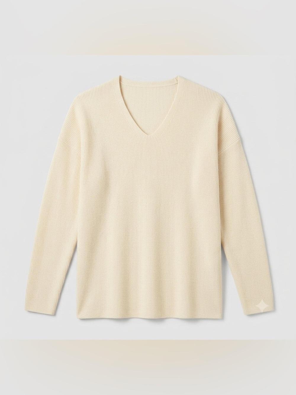 UNIQLO Oversized Sweater Women Cream V Neck Wool Blend Sweater - Size Large
